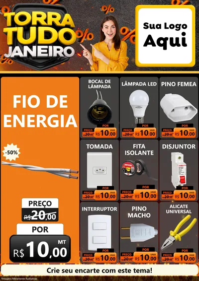 Modelo de Encarte para Encarte A4 Vertical com o tema Torra Tudo Janeiro para Materiais Elétricos