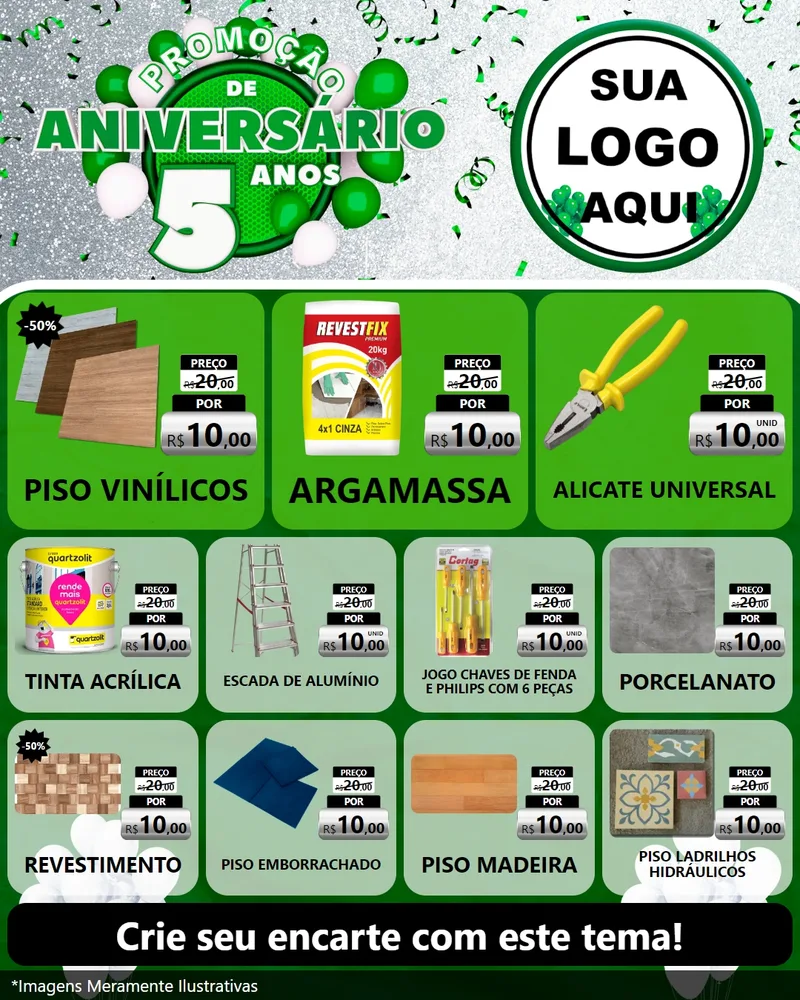 Modelo de Rede Social para Feed Instagram com o tema Promoção de Aniversário - 5 Anos para Material para Construção