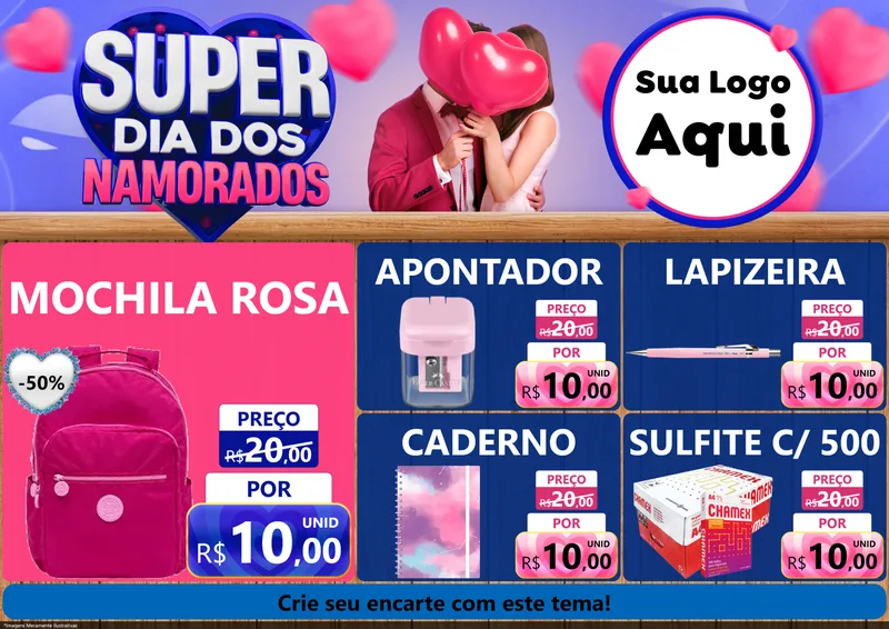 Modelo de Encarte para Encarte A4 Horizontal com o tema Super Dia dos Namorados para Papelaria