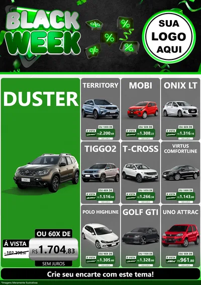 Modelo de Encarte para Encarte A4 Vertical com o tema Black Week para Concessionaria de Carros
