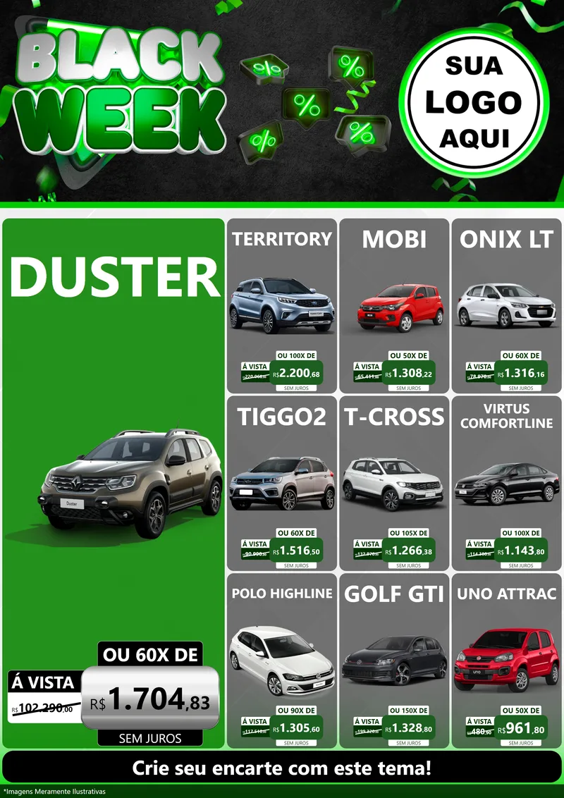 Modelo de Encarte para Encarte A4 Vertical com o tema Black Week para Concessionaria de Carros