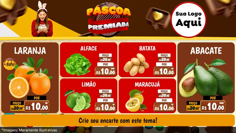 Modelo de TV para TV Horizontal com o tema Páscoa Premiada para Hortifrúti