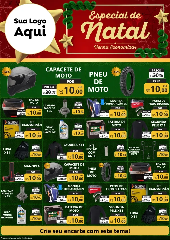 Modelo de Encarte para Encarte A4 Vertical com o tema Especial de Natal para Moto peças