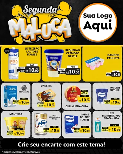 Modelo de Rede Social para Feed Instagram com o tema Segunda Maluca para Frios e Laticínios