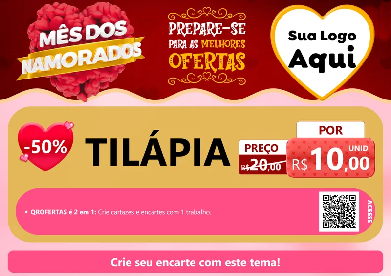 Modelo de Cartaz para Cartaz A4 Horizontal com o tema Mês dos Namorados para Peixaria