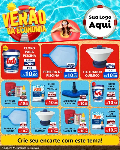 Modelo de Rede Social para Feed Instagram com o tema Verão da Economia para Produtos para Piscina