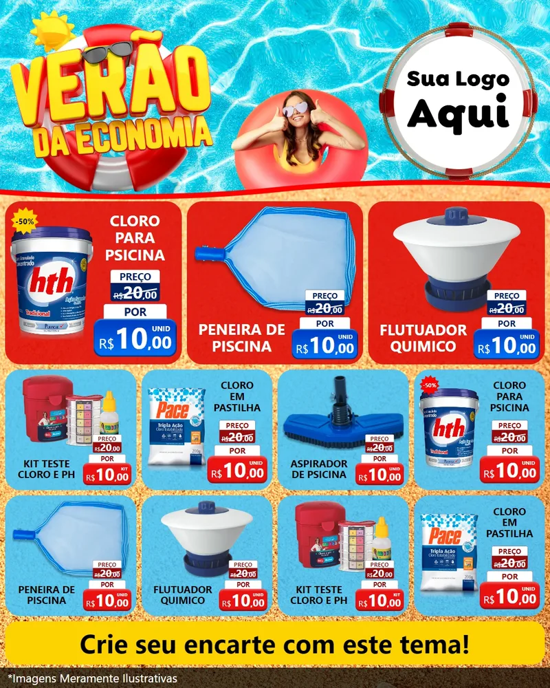 Modelo de Rede Social para Feed Instagram com o tema Verão da Economia para Produtos para Piscina