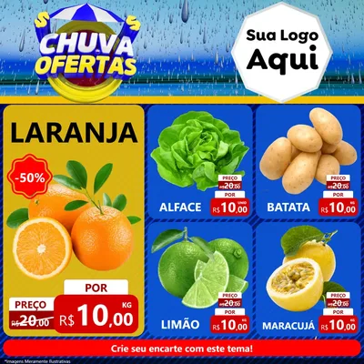Modelo de Rede Social para Feed Facebook com o tema Chuva de Ofertas para Hortifrúti