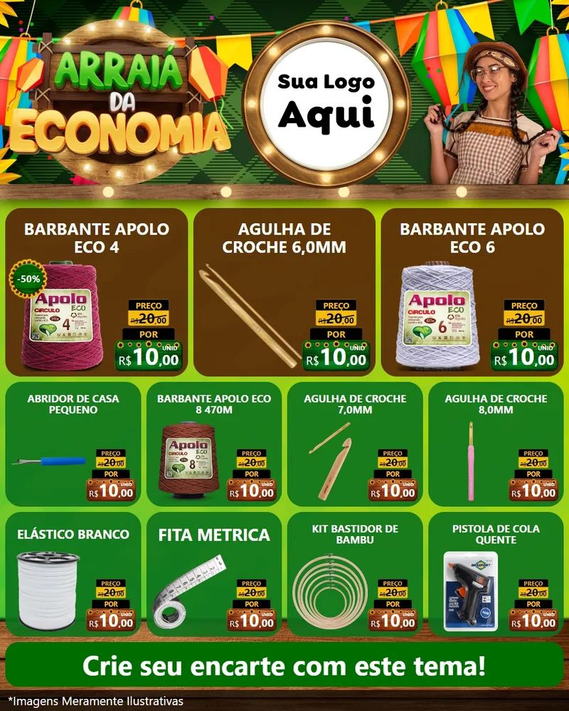 Modelo de Rede Social para Feed Instagram com o tema Arraiá de Economia para Armarinho e Aviamentos