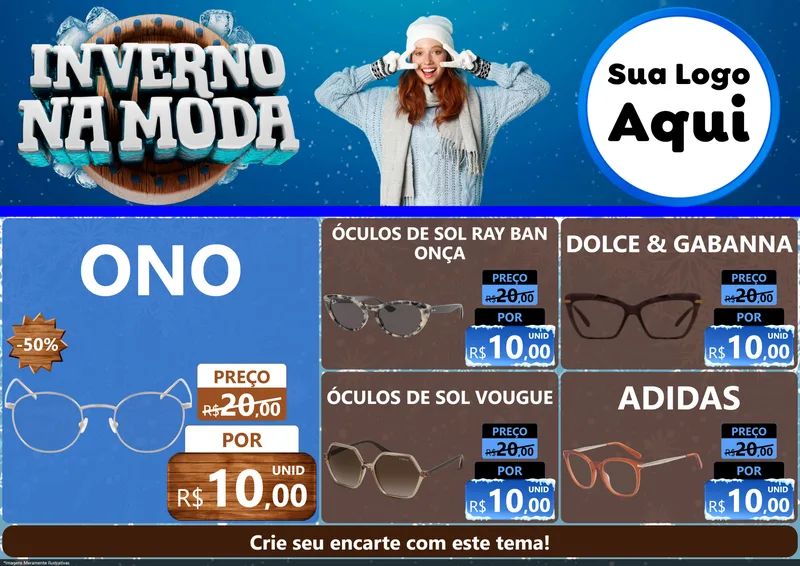 Modelo de Encarte para Encarte A4 Horizontal com o tema Inverno na Moda para Óticas