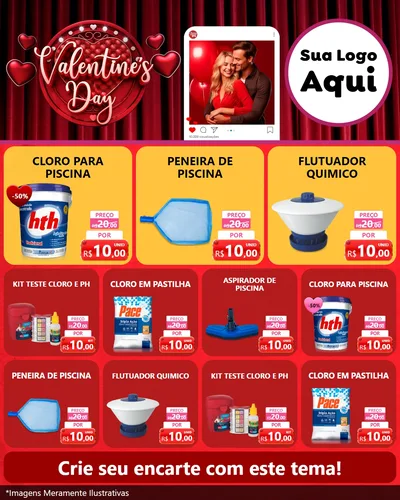 Modelo de Rede Social para Feed Instagram com o tema Valentine's Day para Produtos para Piscina