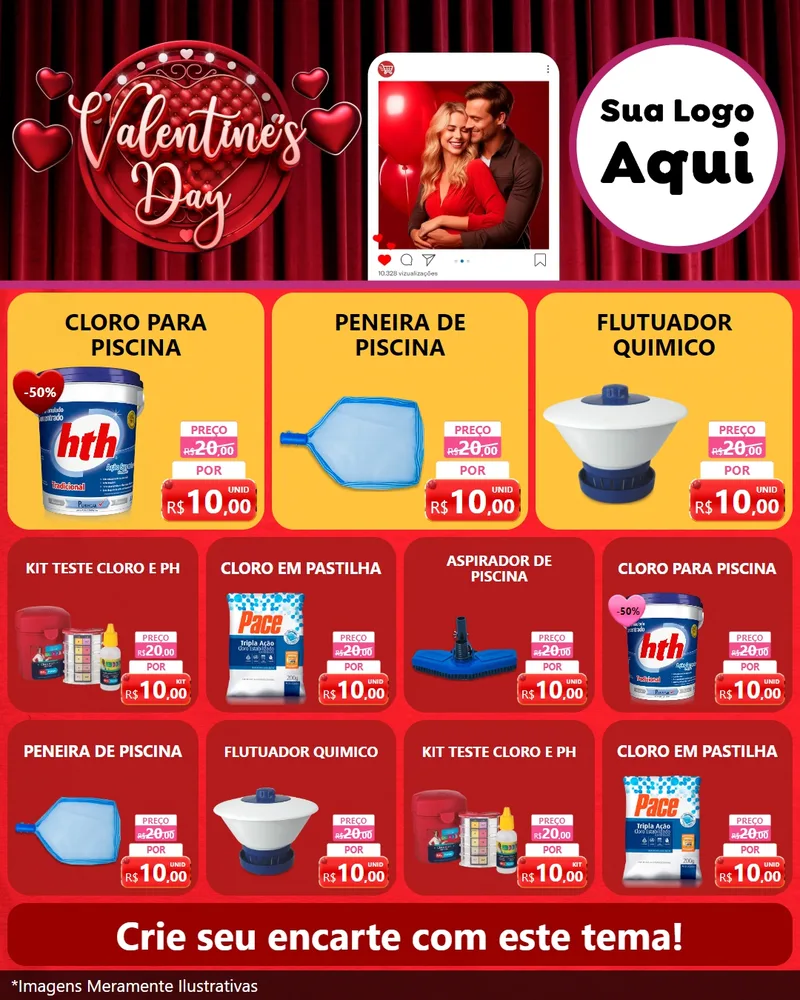 Modelo de Rede Social para Feed Instagram com o tema Valentine's Day para Produtos para Piscina