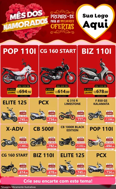 Modelo de Encarte para Encarte Grande com o tema Mês dos Namorados para Concessionaria de Motos