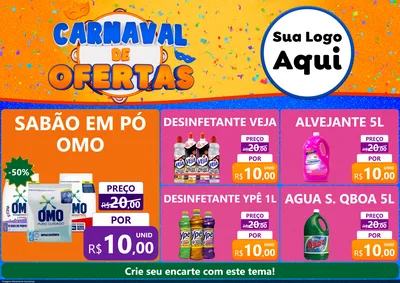 Modelo de Encarte para Encarte A4 Horizontal com o tema Carnaval de Ofertas para Produtos de Limpeza