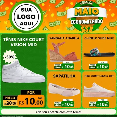 Modelo de Rede Social para Feed Facebook com o tema Comece Maio Economizando para Calçados