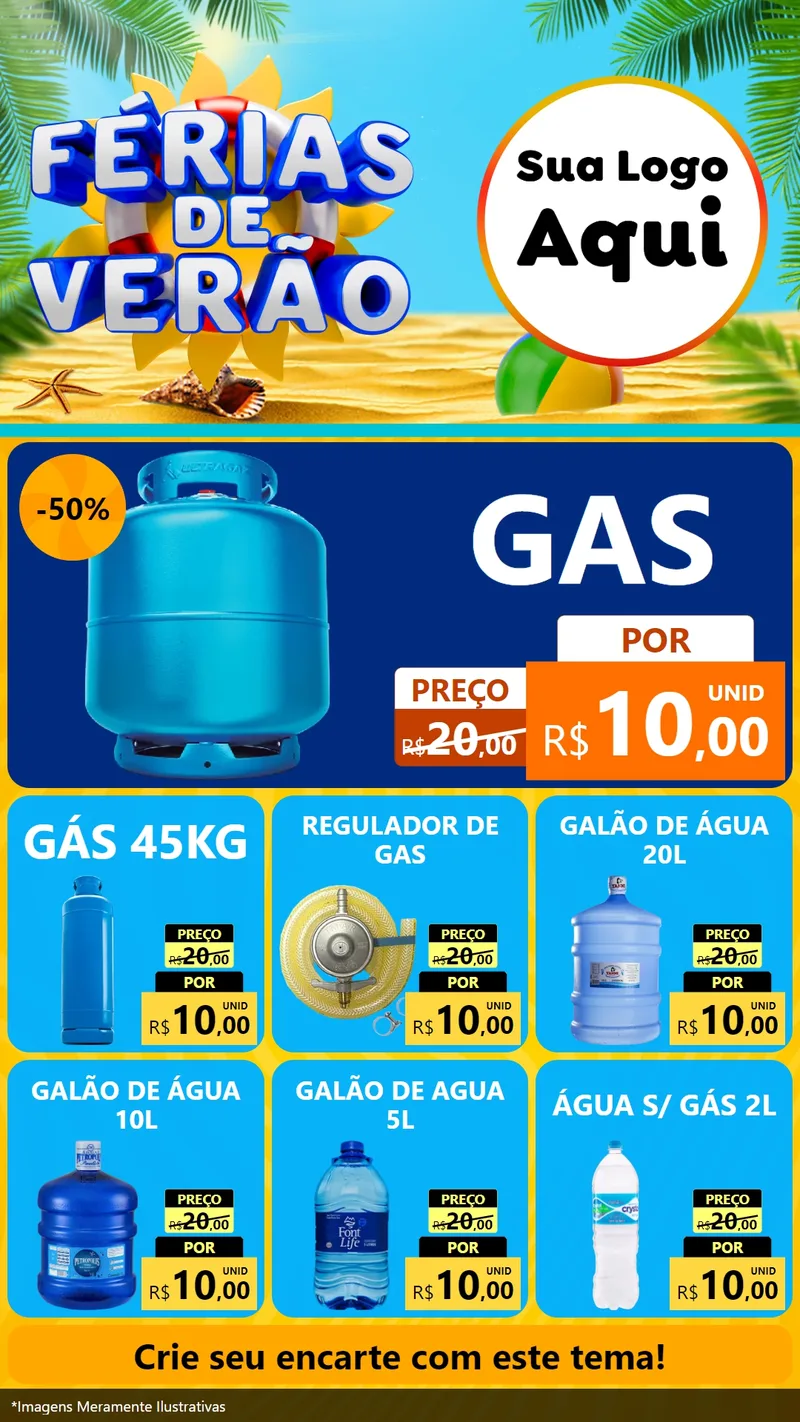 Modelo de Rede Social para Stories com o tema Férias de Verão para Água e gás