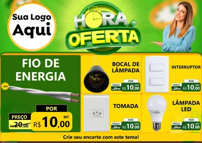 Modelo de Encarte para Encarte A4 Horizontal com o tema Hora da Oferta para Materiais Elétricos