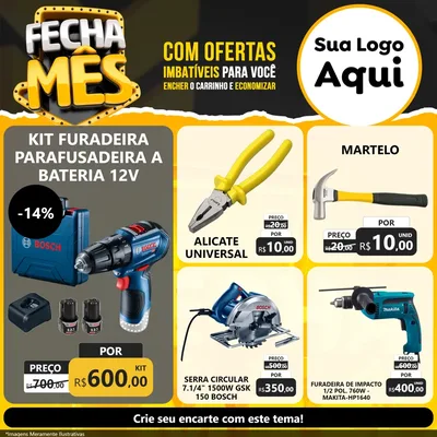 Modelo de Rede Social para Feed Facebook com o tema Fecha Mês para Maquinas e Ferramentas