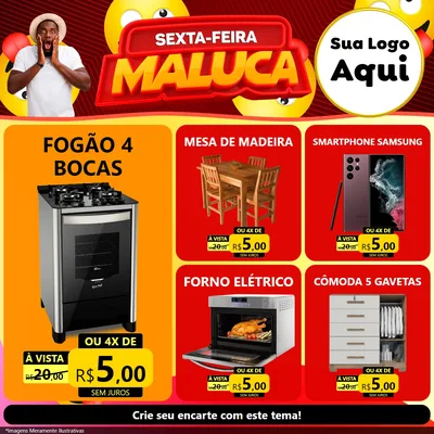 Modelo de Rede Social para Feed Facebook com o tema Sexta-feira Maluca para Móveis e Eletro