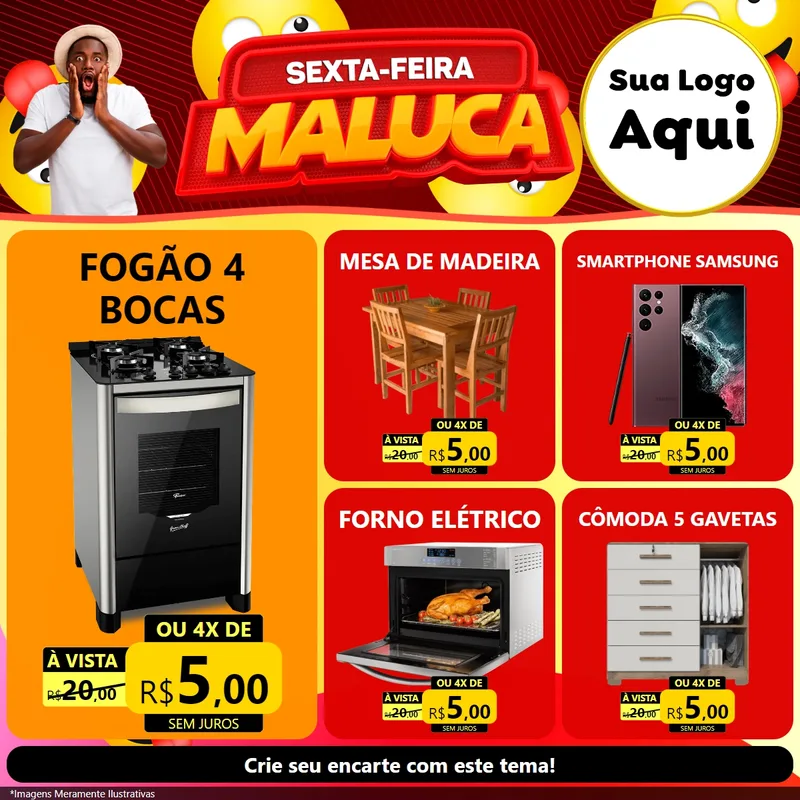 Modelo de Rede Social para Feed Facebook com o tema Sexta-feira Maluca para Móveis e Eletro