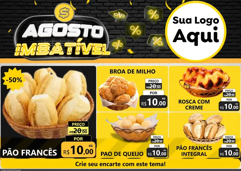 Modelo de Encarte para Encarte A4 Horizontal com o tema Agosto Imbatível para Padaria