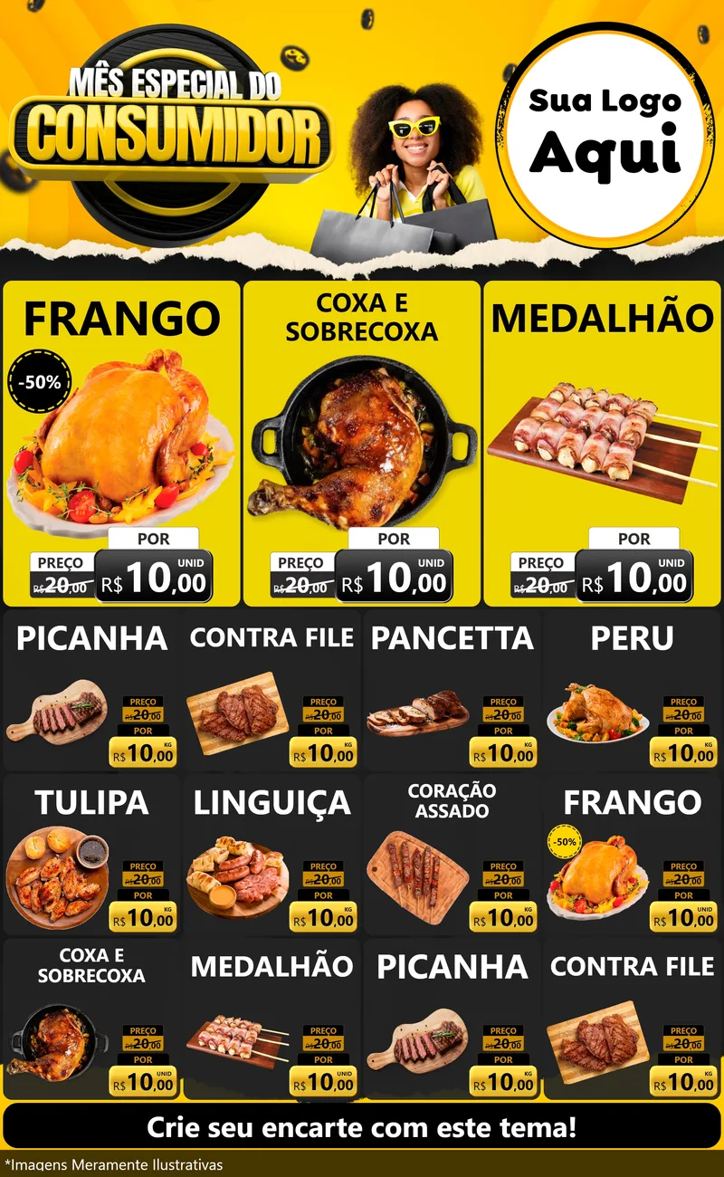 Modelo de Encarte para Encarte Grande com o tema Mês Especial do Consumidor para Assados