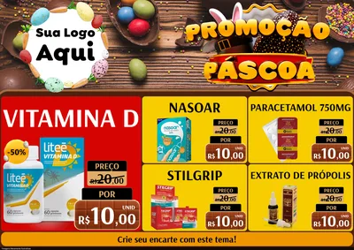 Modelo de Encarte para Encarte A4 Horizontal com o tema Promoção Páscoa para Farmácia