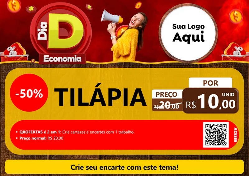 Modelo de Cartaz para Cartaz A4 Horizontal com o tema Dia D Economia para Peixaria