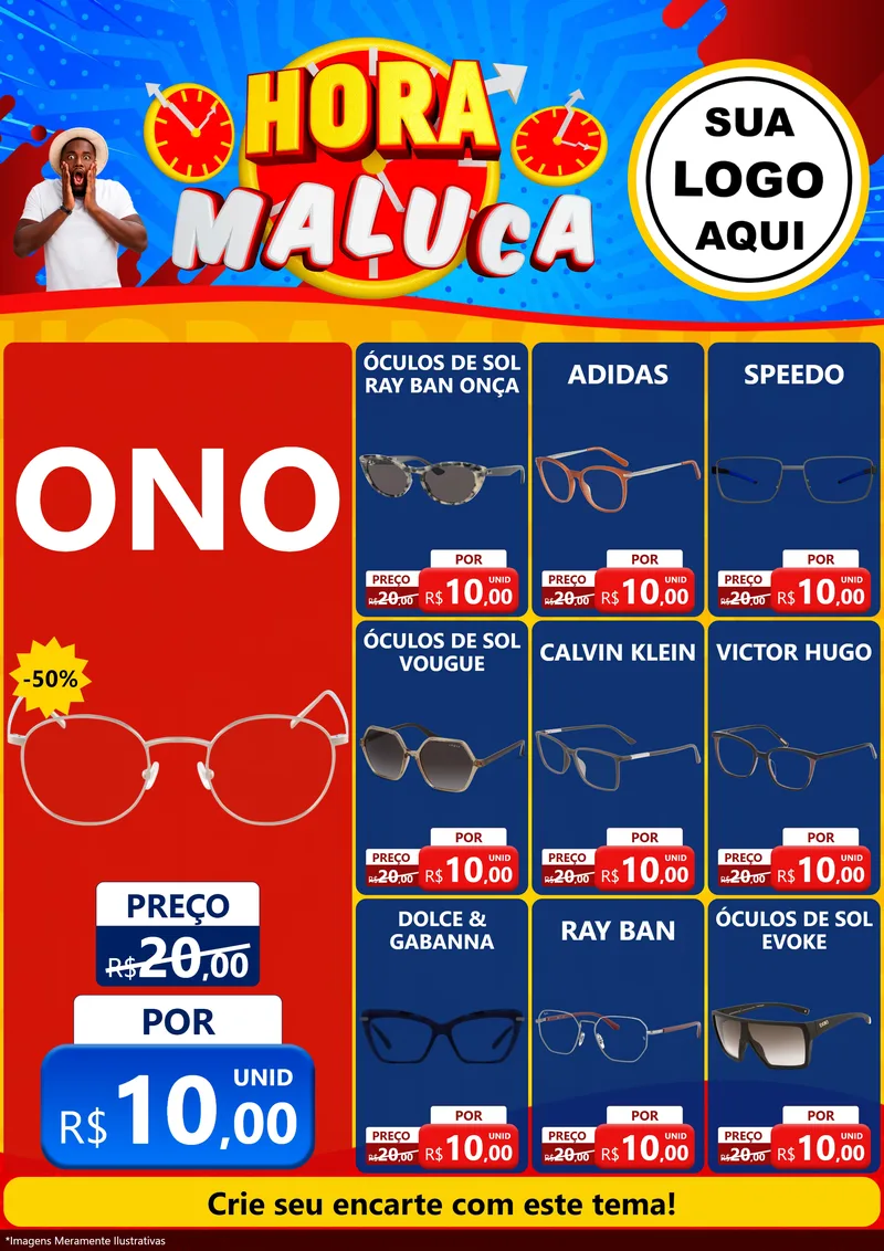 Modelo de Encarte para Encarte A4 Vertical com o tema Hora Maluca para Óticas