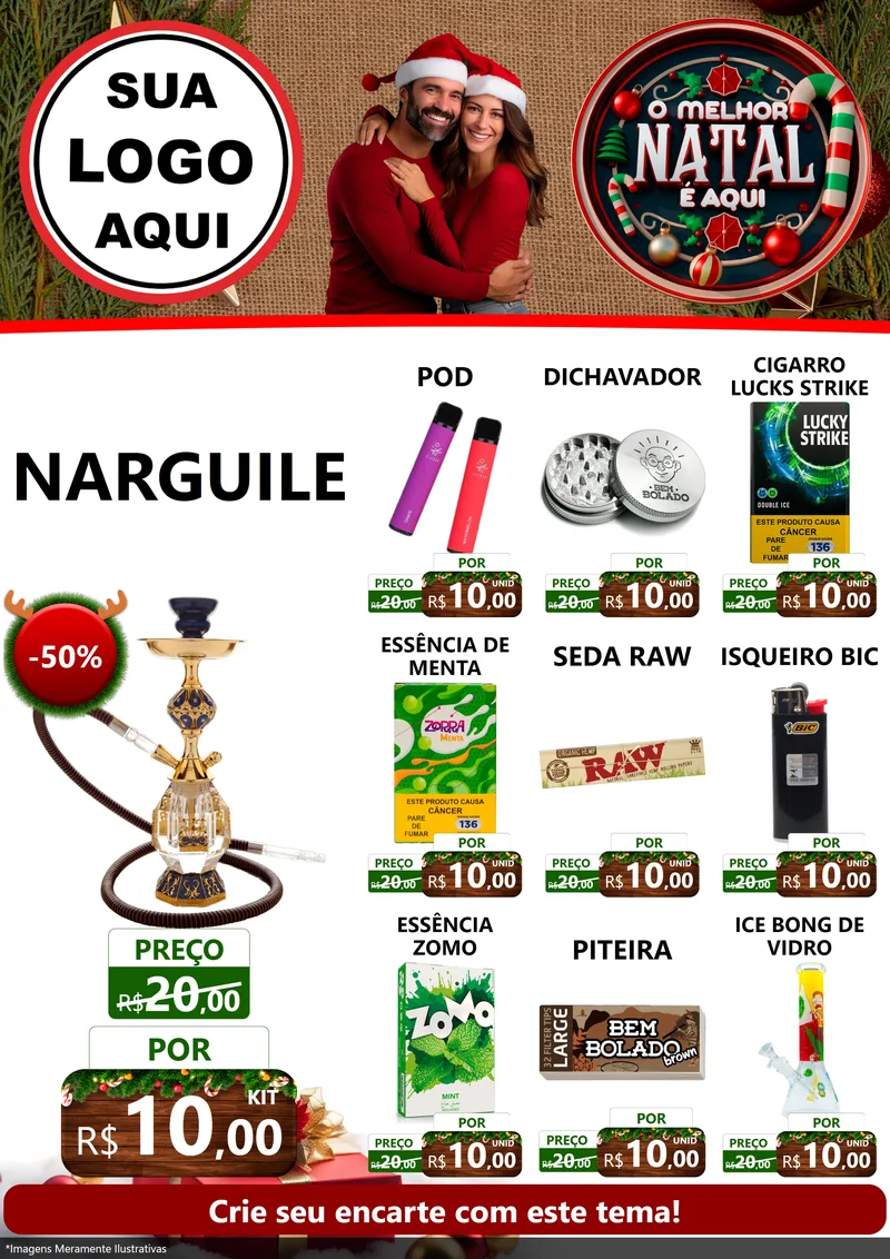 Modelo de Encarte para Encarte A4 Vertical com o tema O Melhor Natal É Aqui para Tabacaria