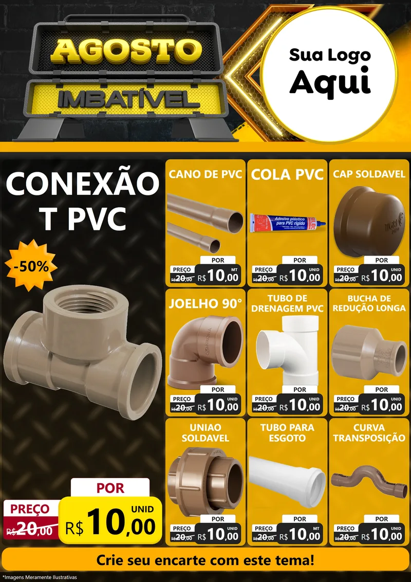 Modelo de Encarte para Encarte A4 Vertical com o tema Agosto Imbatível para Tubos e conexões