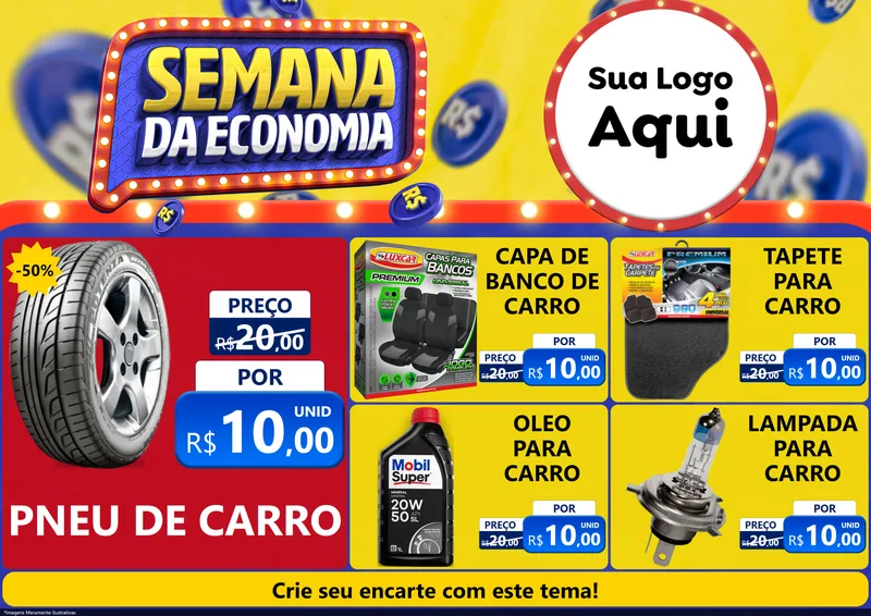 Modelo de Encarte para Encarte A4 Horizontal com o tema Semana da Economia para Auto peças