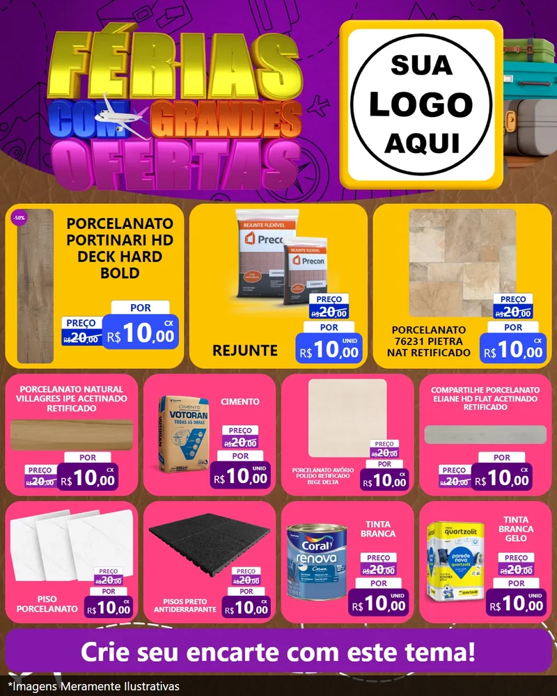 Modelo de Rede Social para Feed Instagram com o tema Férias com Grandes Ofertas para Pisos e revestimentos