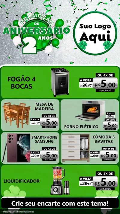 Modelo de TV para TV Vertical com o tema Promoção de Aniversário - 2 Anos para Móveis e Eletro