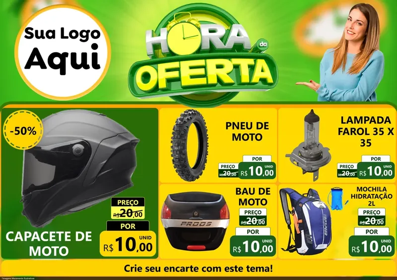 Modelo de Encarte para Encarte A4 Horizontal com o tema Hora da Oferta para Moto peças