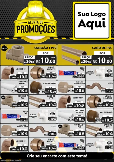 Modelo de Encarte para Encarte A4 Vertical com o tema Alerta de Promoções para Tubos e conexões