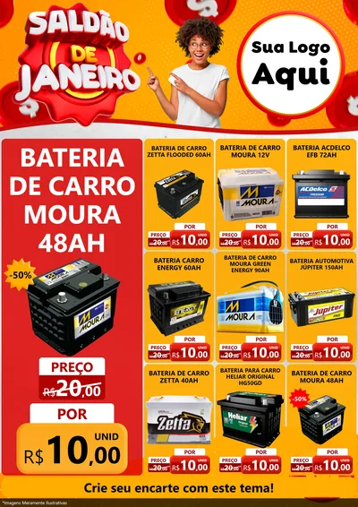 Modelo de Encarte para Encarte A4 Vertical com o tema Saldão de Janeiro para Baterias Elétricas