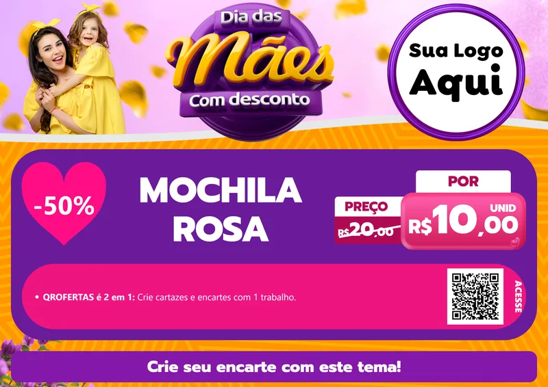 Modelo de Cartaz para Cartaz A4 Horizontal com o tema Dia das Mães com Desconto para Papelaria