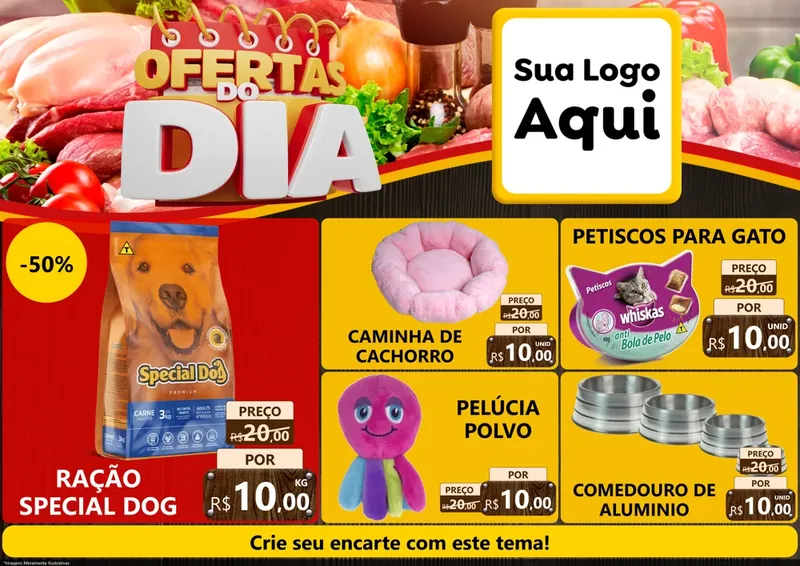 Modelo de Encarte para Encarte A4 Horizontal com o tema Ofertas do Dia para Pet Shop