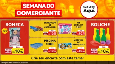 Modelo de TV para TV Horizontal com o tema Semana do Comerciante para Brinquedos
