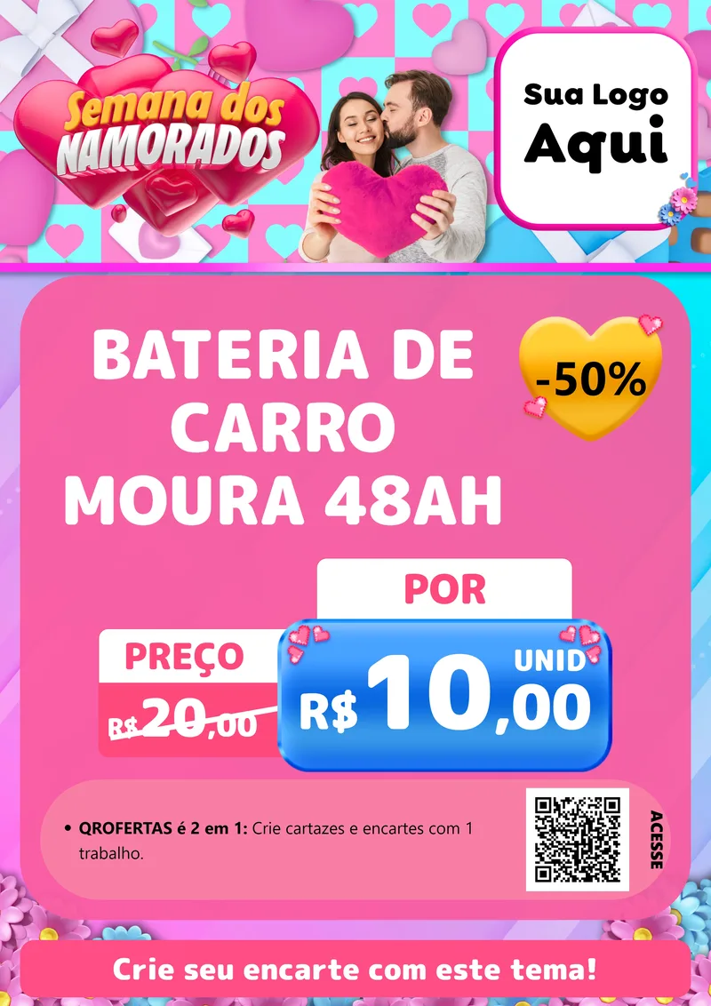 Modelo de Cartaz para Cartaz A4 Vertical com o tema Semana dos Namorados para Baterias Elétricas