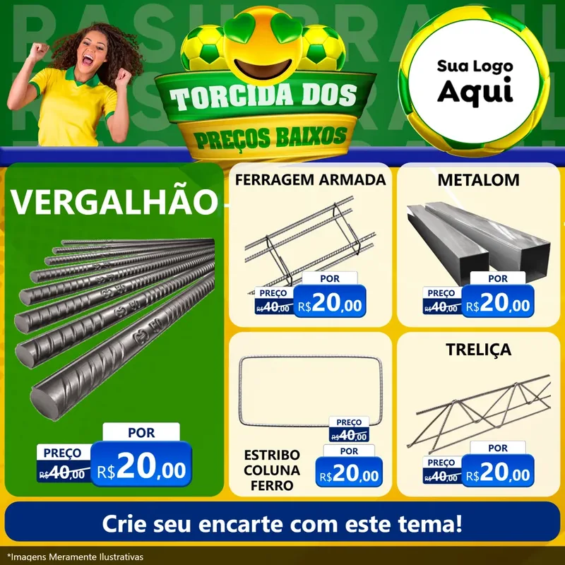 Modelo de Rede Social para Feed Facebook com o tema Torcida dos Preços Baixos - Copa para Ferragens