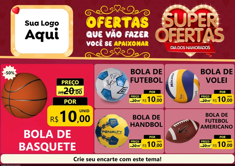 Modelo de Encarte para Encarte A4 Horizontal com o tema Dia dos Namorados para Artigos Esportivos