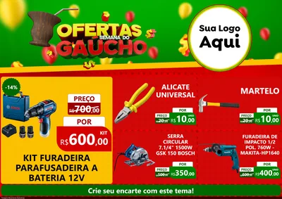 Modelo de Encarte para Encarte A4 Horizontal com o tema Ofertas Semana Do Gaúcho para Maquinas e Ferramentas