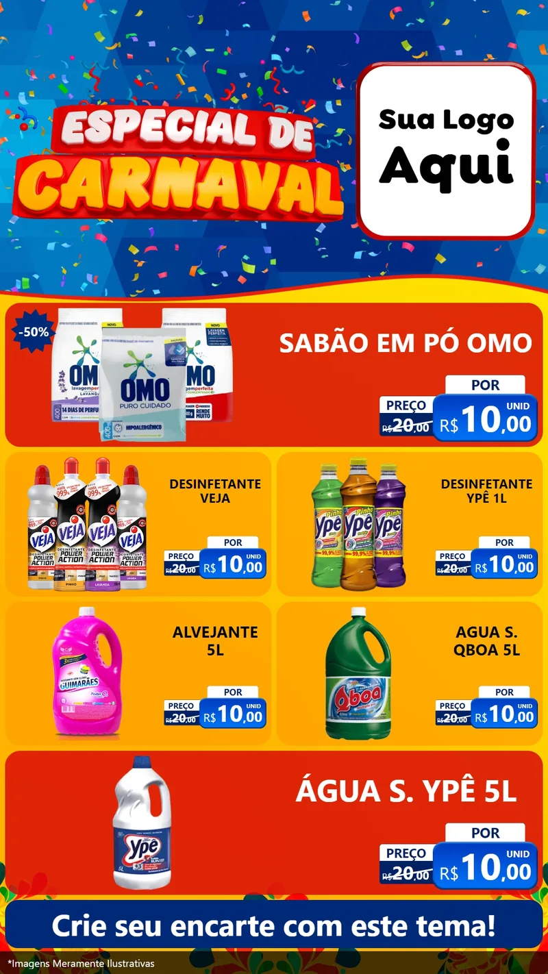 Modelo de TV para TV Vertical com o tema Especial de Carnaval para Produtos de Limpeza