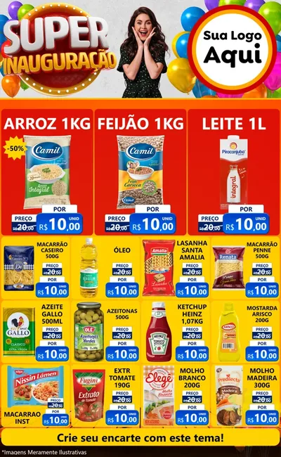 Modelo de Encarte para Encarte Grande com o tema Super Inauguração para Supermercado