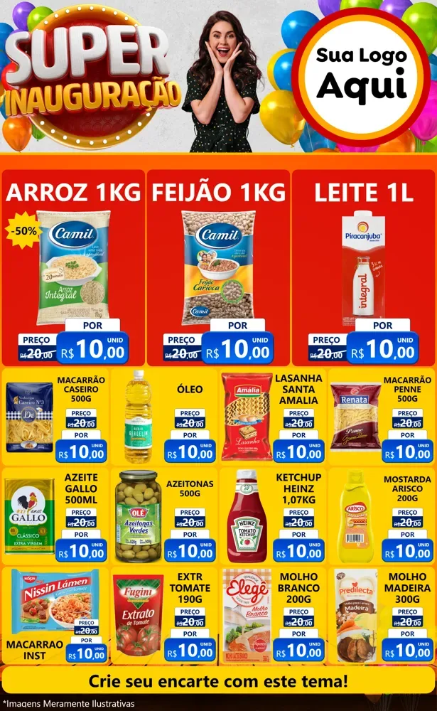 Modelo de Encarte para Encarte Grande com o tema Super Inauguração para Supermercado