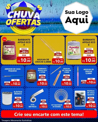 Modelo de Rede Social para Feed Instagram com o tema Chuva de Ofertas para Armarinho e Aviamentos
