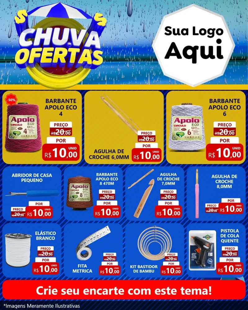 Modelo de Rede Social para Feed Instagram com o tema Chuva de Ofertas para Armarinho e Aviamentos
