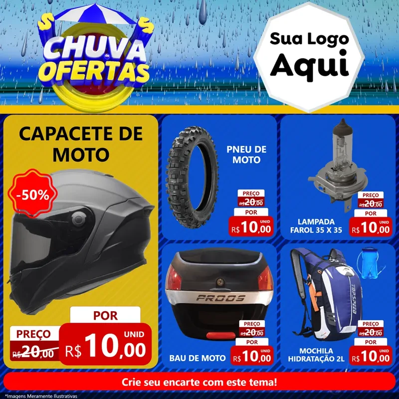 Modelo de Rede Social para Feed Facebook com o tema Chuva de Ofertas para Moto peças